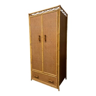 Rattan and Cane Large Armoire or Wardrobe For Sale