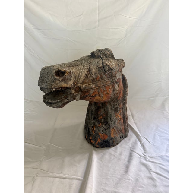 Late 19th Century Antique Wooden Carousel Horse Head For Sale - Image 4 of 6