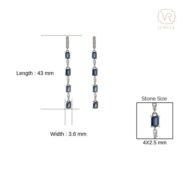 Metal Contemporary 14k Gold Linear 1.78Ct Sapphire Drop Earrings With Diamonds- 2 Pieces For Sale - Image 7 of 10