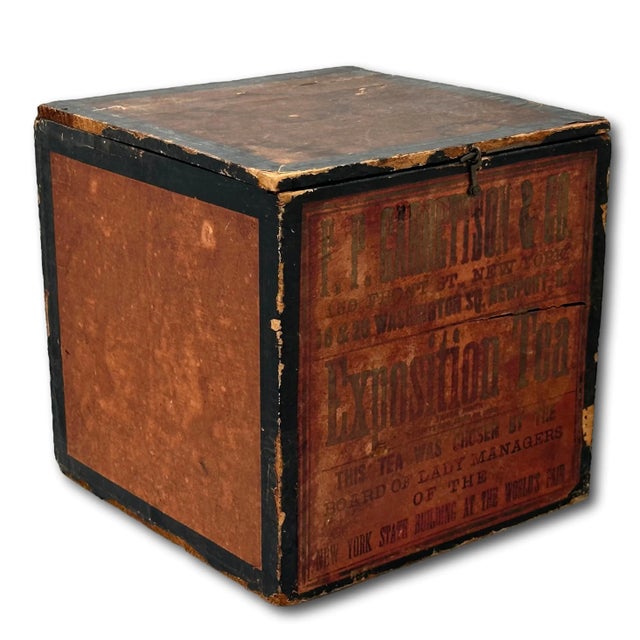 Antique Patent 1899 American Country Store Wood Shipping & Display Exposition Tea Box With Hinged Lid For Sale - Image 4 of 12