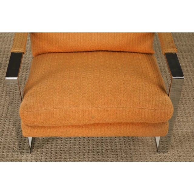 Mid-Century Modern Chrome Flatbar Lounge Armchair by Milo Baughman for Thayer Coggin, 1970s, Signed For Sale - Image 3 of 17