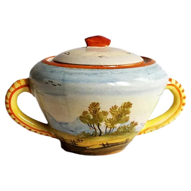 Mid-Century Italian Ceramic Lidded Bowl from Castelli For Sale