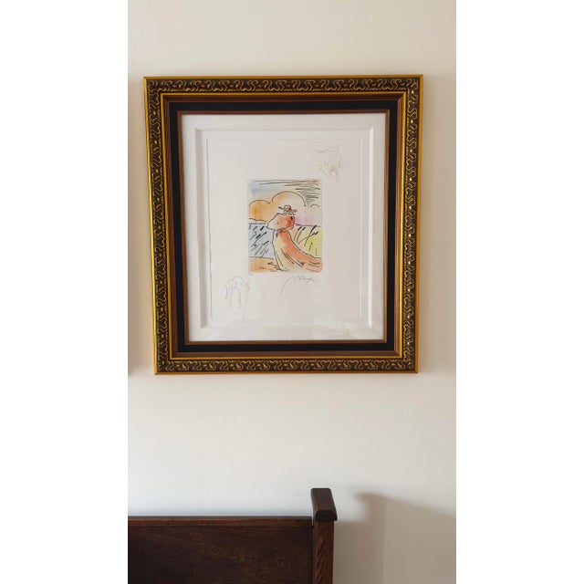 Late 20th Century Late 20th Century Peter Max, Walking With Reeds (Angel/Boat), Hand-Colored Framed Etching, Signed With Remarques For Sale - Image 5 of 14
