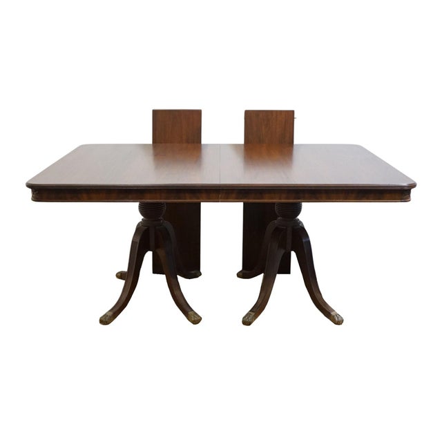 Vintage Antique Solid Mahogany Traditional Duncan Phyfe Style 114" Double Pedestal Dining Table For Sale - Image 9 of 10