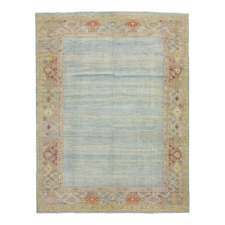 2010s Modern Blue Sultanabad Wool Rug With Floral Motif For Sale