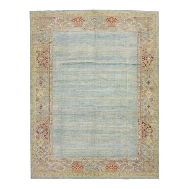 2010s Modern Blue Sultanabad Wool Rug With Floral Motif For Sale