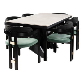 Conan 71" Long Black Dining Table Set for 6 with Green Chairs For Sale