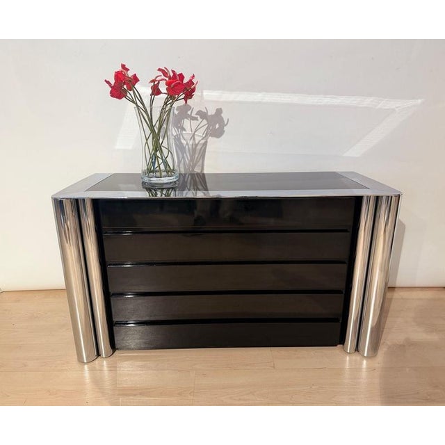 Chest of Drawers in Black Lacquer and Chrome by A. Mosca for Cinova, Italy, 1969 For Sale - Image 11 of 18