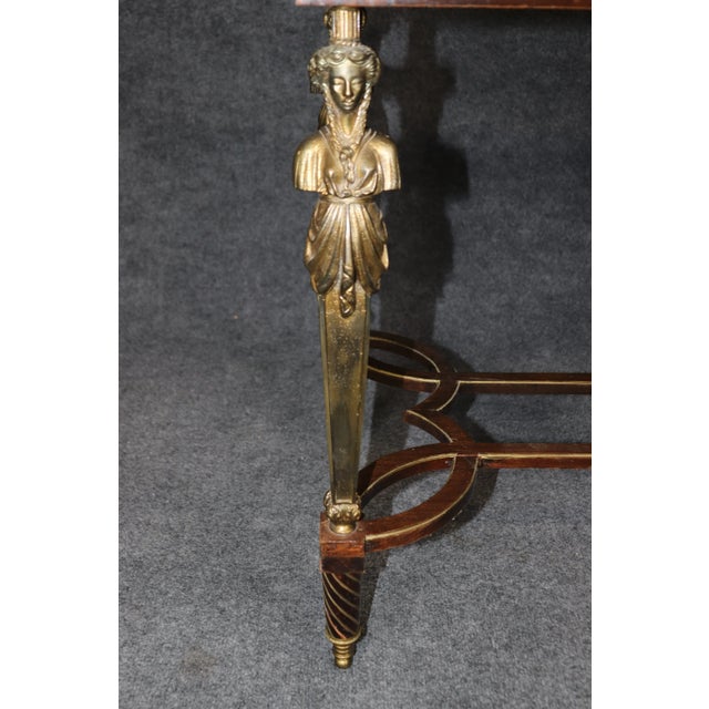 Brown Bronze Figural and Basket Mounted Desk Center Table Manner of Adam Weisweiler For Sale - Image 8 of 12