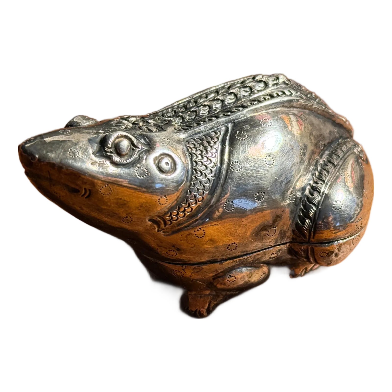 Vintage Cambodian 900 Silver Figural Frog Lidded Trinket Box / Jewelry Box