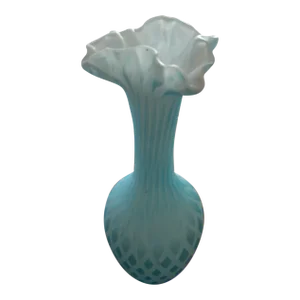 Antique Late 19th Century Victorian Aqua Diamond Quilted Satin Glass Vase