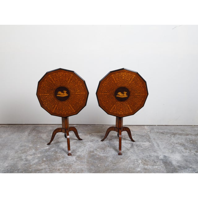 Pair of Italian Sorrento 19th Century Side Tables with Mythological Marquetry For Sale - Image 12 of 12