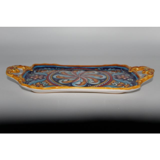Early 21st Century Hand-Painted Italian Ceramic Serving Tray With Handles
