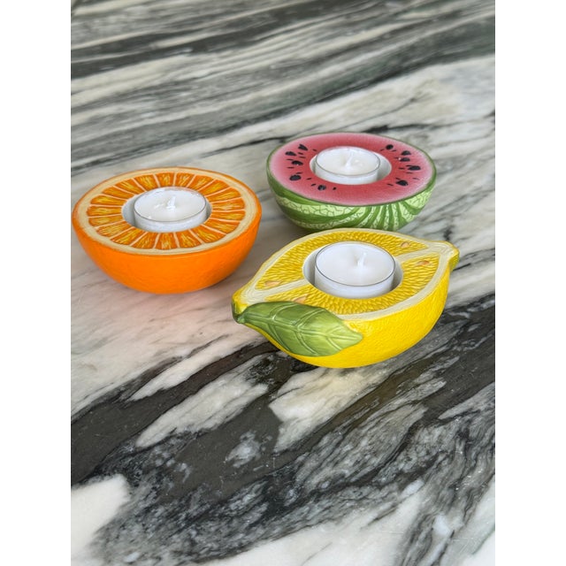 Vintage Cermamic Fruit Motif Tealight Candle Holders - Set of Three For Sale - Image 9 of 16