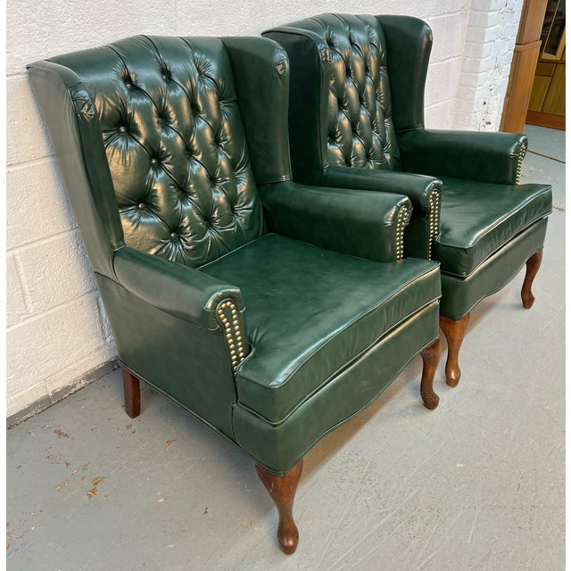 Vintage Wing-Backed Tufted Chesterfield Lounge Chairs For Sale In New York - Image 6 of 14