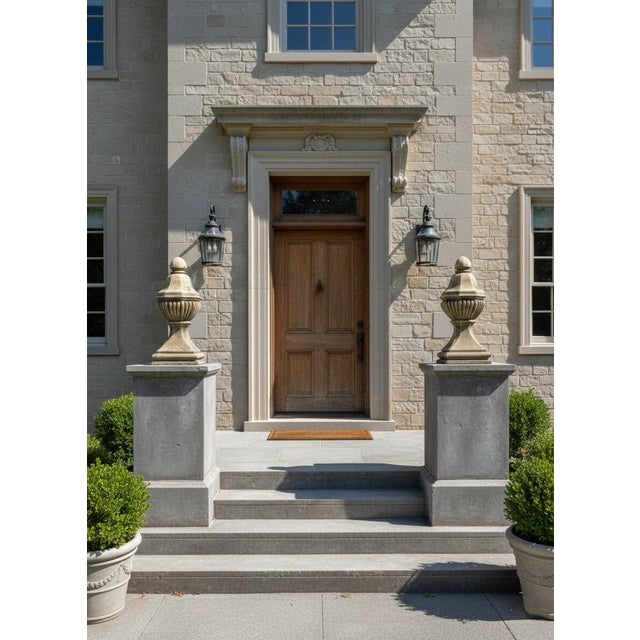 Stone Pair of Large Neoclassical Weathered Stone Finials For Sale - Image 7 of 7
