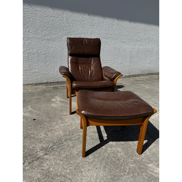 Brown Authentic Göte Möbler Swedish Leather Lounge Chair & Ottoman | Mid Century Modern Teak Armchair | 1970s Scandinavian Design For Sale - Image 8 of 12