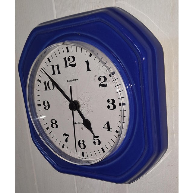 German Wall Clock with Blue Ceramic Case from Staiger, 1980s For Sale - Image 3 of 5