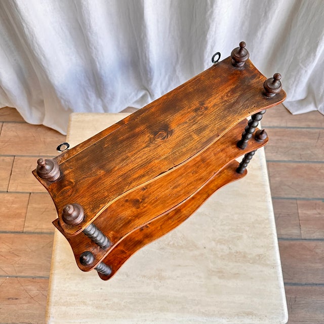 Antique French Bobbin Wall Shelf in Cherry, 1890s For Sale - Image 3 of 12