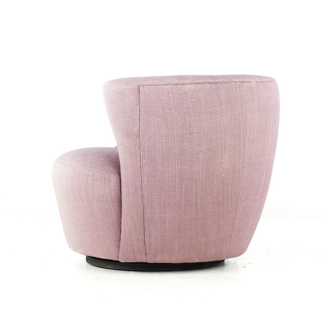 Textile Vladimir Kagan Style Mid Century Nautilus Purple Swivel Lounge Chairs - Pair For Sale - Image 7 of 12