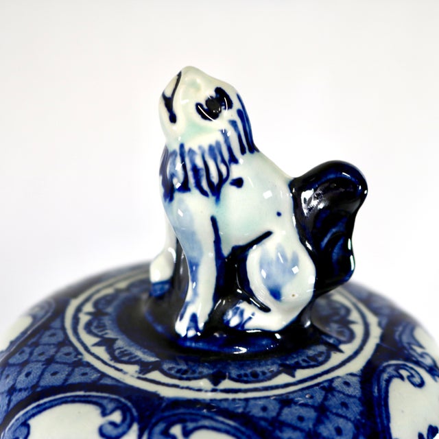 1970s Vintage Large 15" Delft Blue Lidded Baluster Urn Ginger Jar by Boch for Royal Sphinx For Sale - Image 5 of 11