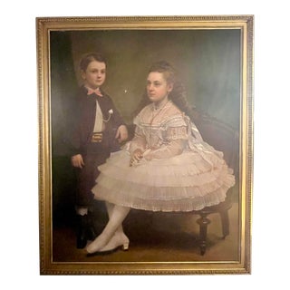 Mid 1800s Oversized Portrait Painting of Nantucket Sea Captain’s Jared Coffin’s Children, Framed For Sale