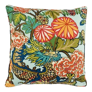 Schumacher Chiang Mai Dragon 22" Pillow in Aquamarine