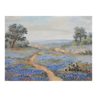 Early 20th Century Texas Bluebonnet Landscape Painting For Sale