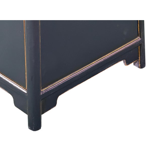 Oriental Black Lacquer Moon Face Hardware Small End Table Nightstand For Sale - Image 11 of 12