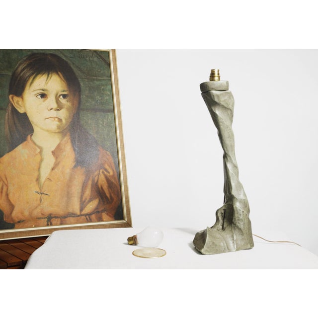 Vintage Modern Brutalist Carved Wooden Table Lamp with Opal Globe, 1930s For Sale - Image 4 of 11