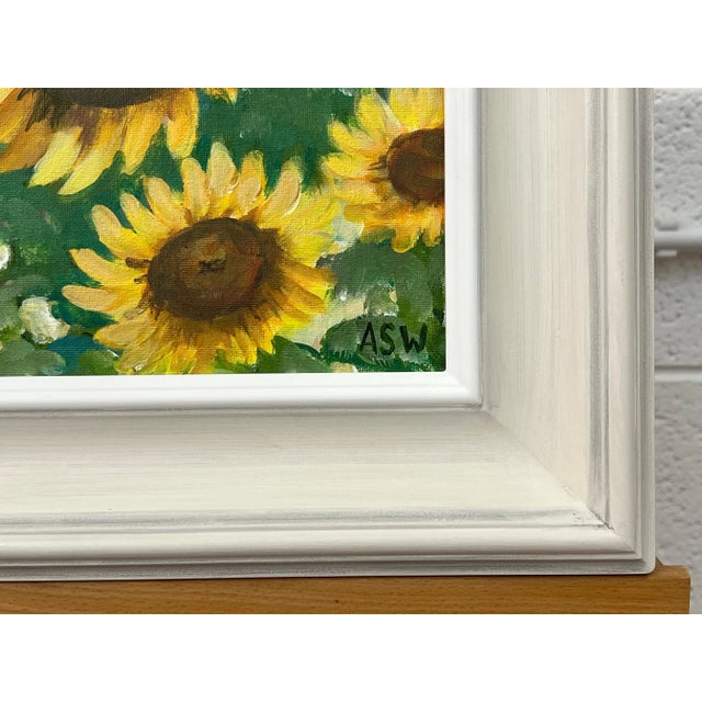 2020s Angela Wakefield Golden Yellow Sunflowers Study on Green Background by Contemporary Artist, 2023 For Sale - Image 5 of 12