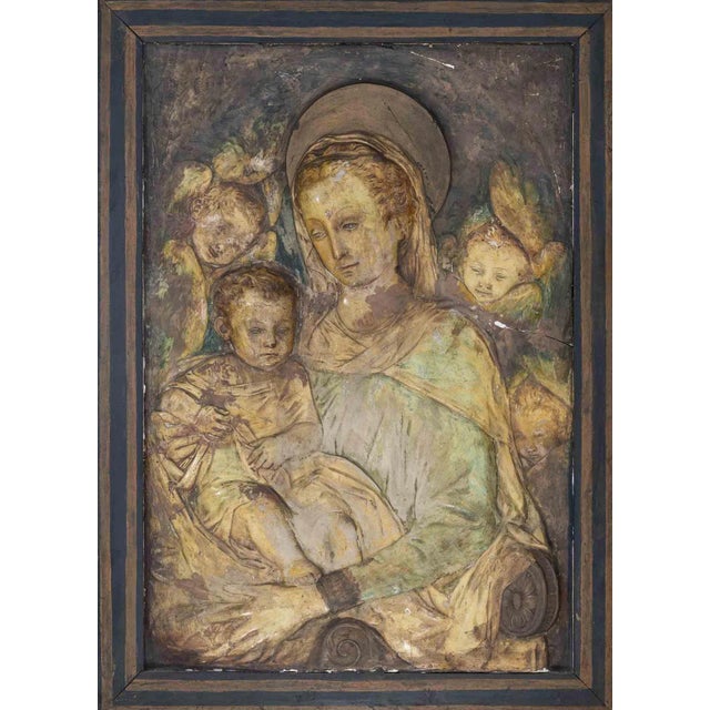 Unknown, Madonna and Child, Original Colored Chalk Drawing, 19th Century, Framed For Sale