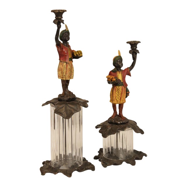 Painted Bronze Figural Candle Holders A Pair Chairish
