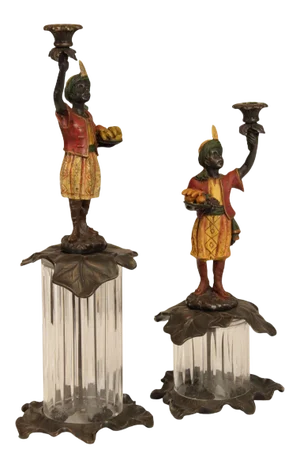 Painted Bronze Figural Candle Holders - A Pair