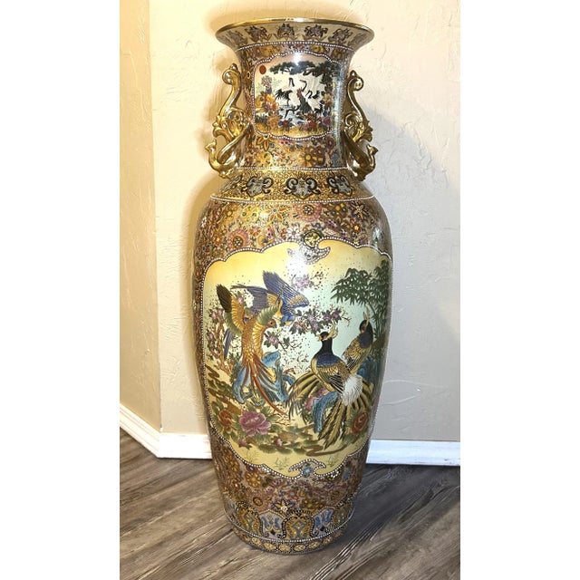 Japanese Mid 20th Century Japanese Satsuma Pottery Vase Floor Vase Porcelain or Ceramic Hand Painted For Sale - Image 3 of 16