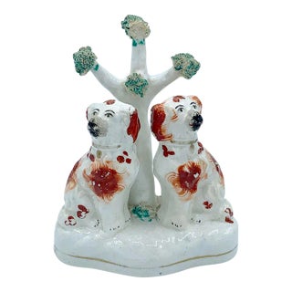 1860 Victorian Staffordshire Twin Spaniels Under Tree For Sale