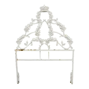 Mid 20th Century Vintage French Rococo Style Crown Branch & Leaf Twin Single Cast Iron Headboard