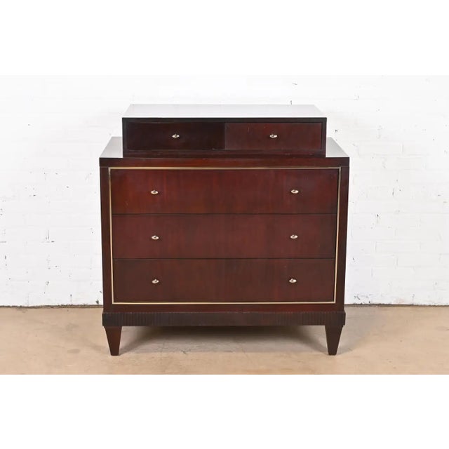 Chocolate 1990s Modern Regency Dark Mahogany and Nickel Chest of Drawers For Sale - Image 8 of 11