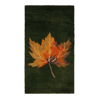 1950s Vintage Tulu Rug in Green With Orange and Gold Leaf Pictorial by Rug & Kilim For Sale