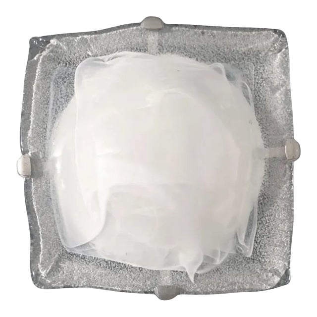 1960s Milky White Square Murano Flush Mount For Sale