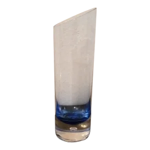 1980s Krosno Poland Holmegaard Smokey Blue Asymmetrical Vase With Controlled Bubble