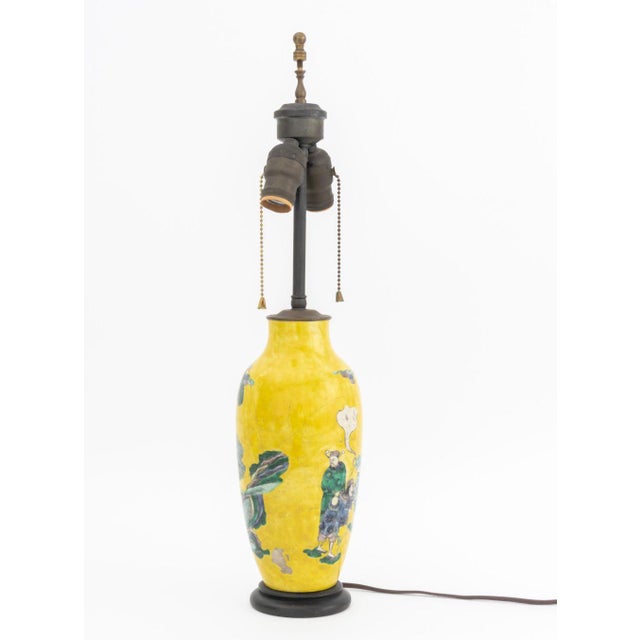 Yellow Early 20th Century Chinese Famille Jaune Porcelain Vase as Lamp For Sale - Image 8 of 9