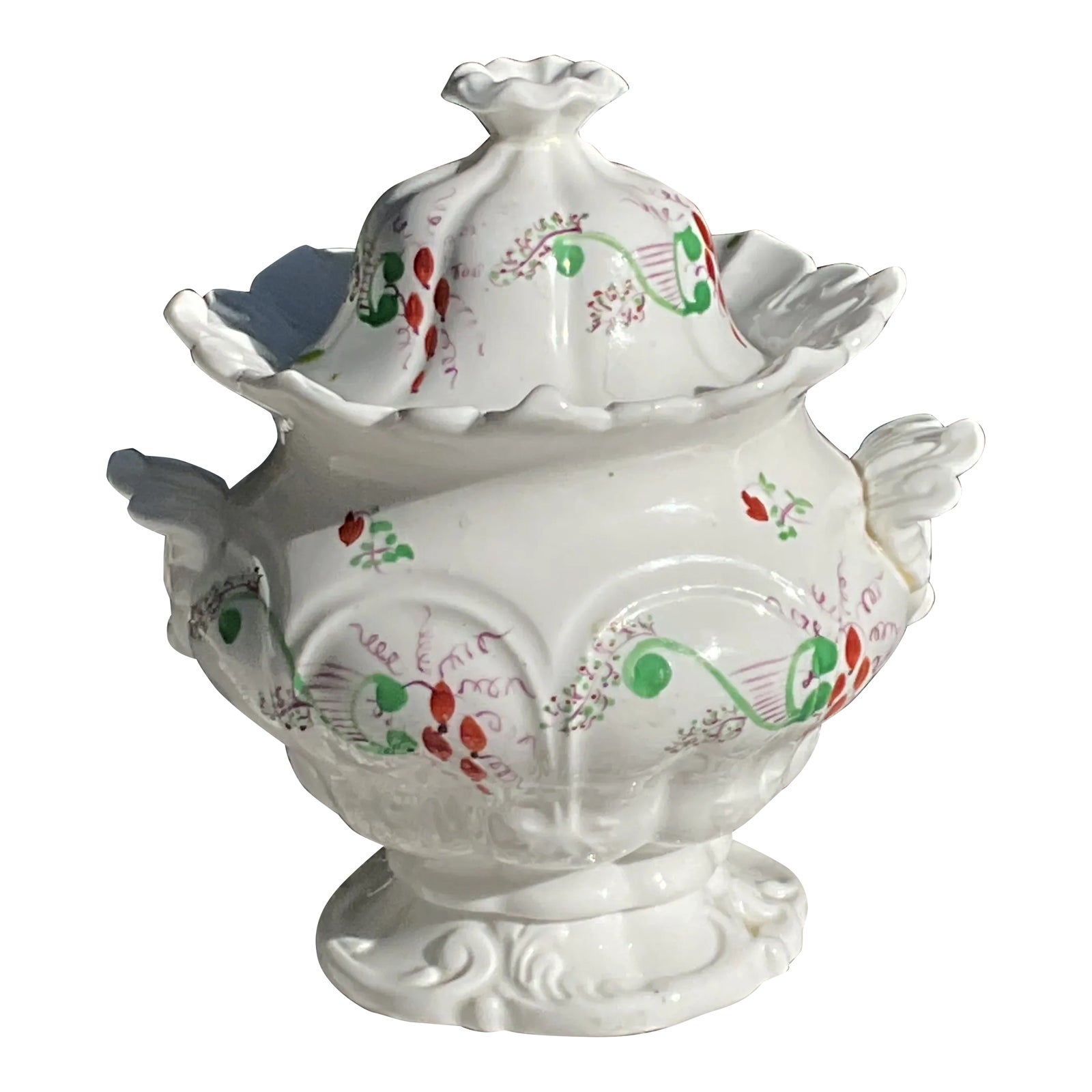 19th Century English Staffordshire Sprig Ware Sugar With Lid | Chairish