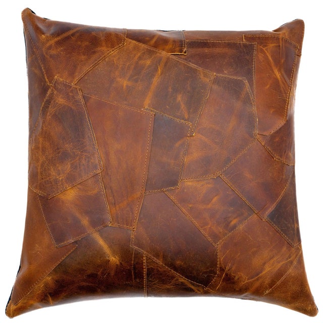 Set of 2 Canvello Genuine Cowhide Leather Decorative Throw Pillows With Feather Down Insert Included For Sale - Image 4 of 9
