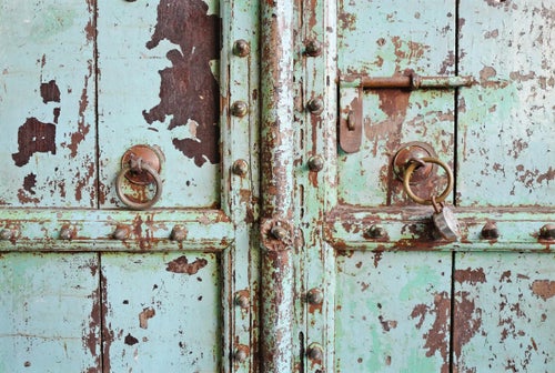 Antique Indian Turquoise Wood Doors Sculptural Wall Objects