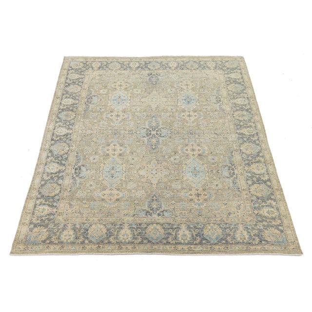 Beige Modern Transitional Tabriz Style Hand-Knotted Wool & Silk Area Rug in Beige For Sale - Image 8 of 11