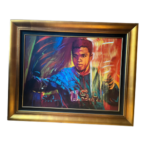 Contemporary Mixed Media Painting on Canvas Muhammad Ali Usa Gold by Simon Bull