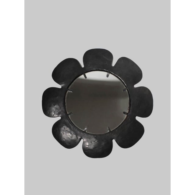 1950s Vintage Eight Petal Hand-Hammered Cast Iron Wall Mirror, 1950s For Sale - Image 5 of 5