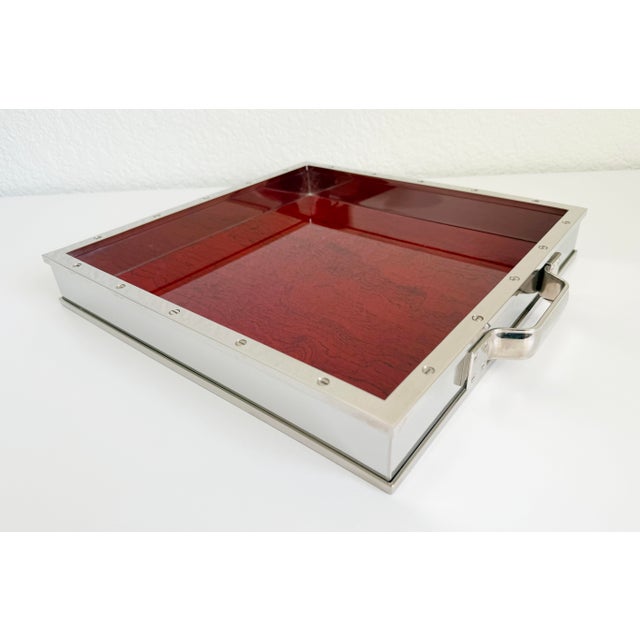 Vintage Rosewood & Nickel Bar Tray For Sale In Sacramento - Image 6 of 12