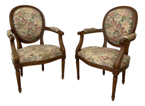 Louis XVI Style Cabriolet Armchairs with Medallion Backs, Set of 2